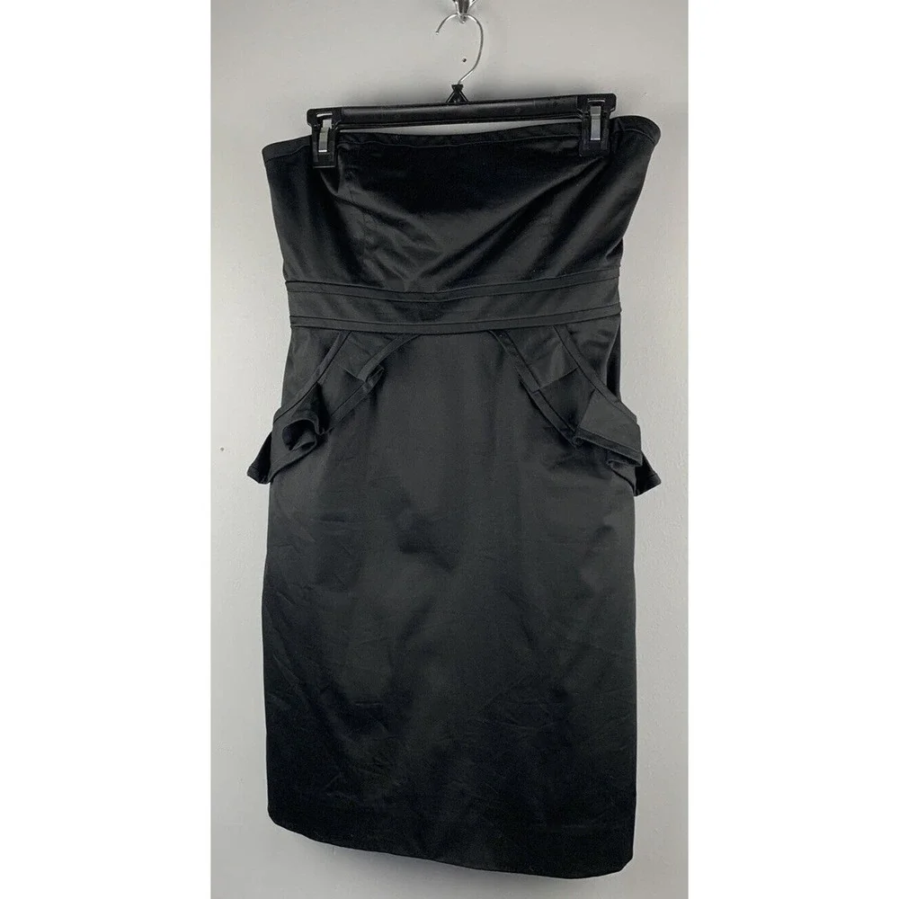 J CREW Strapless Dress Womens 4 Black pockets ruffles Back zip Short Party GNO‎